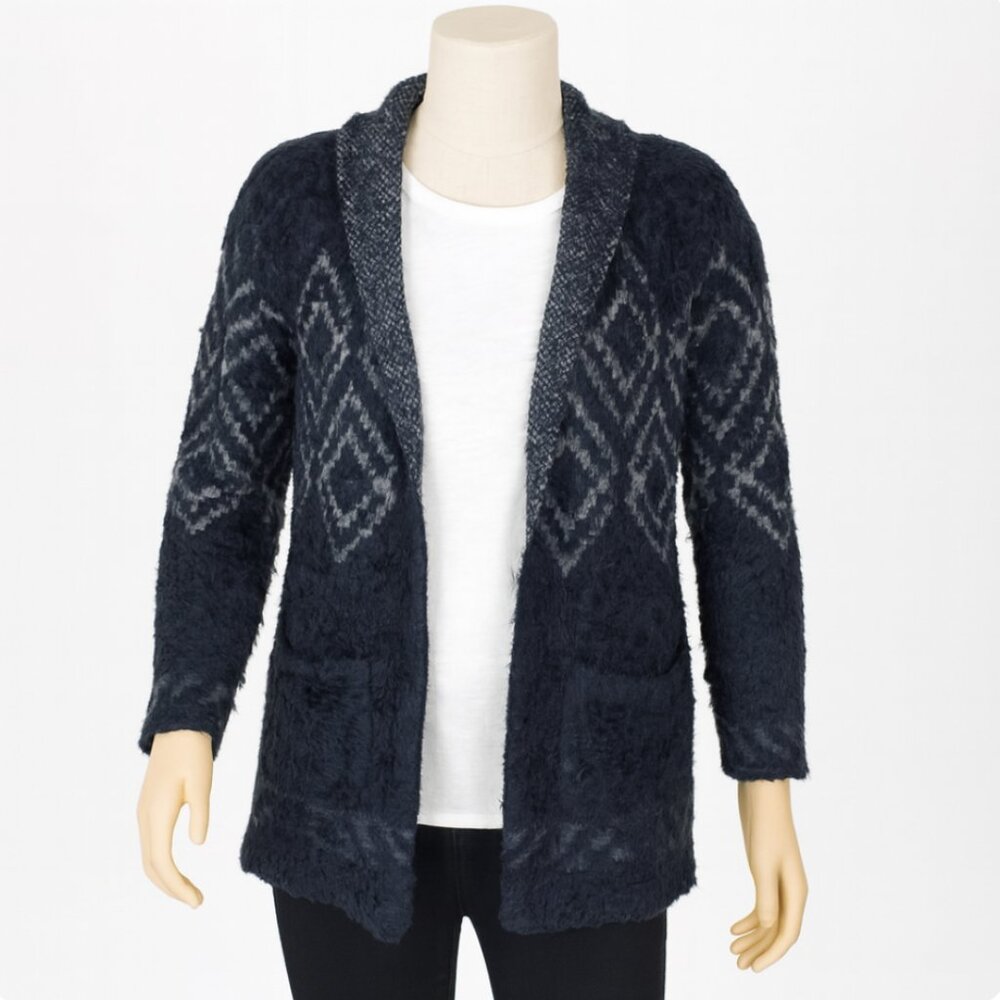 Eddie Bauer Sweater Women Small Gray Geometric Open Cardigan Neutral Minimalist‎